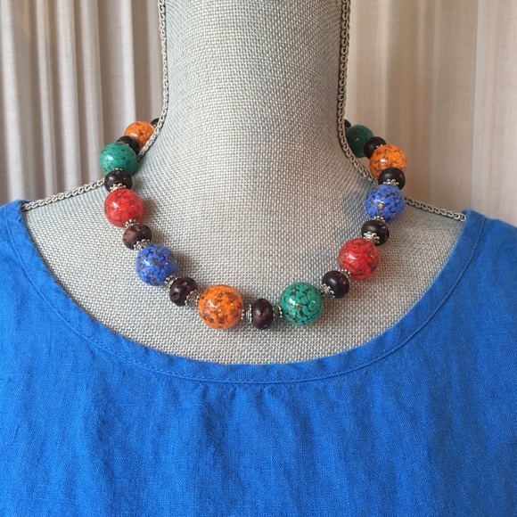 Mosaic Glass Wood Beaded Necklace Earrings Chihuly